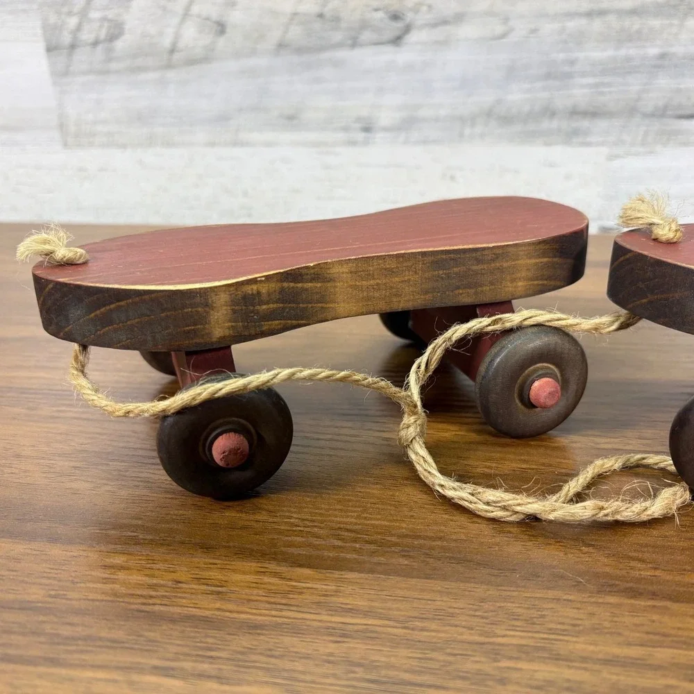 Antique Wooden Roller Skates for Pets‎ and Rope